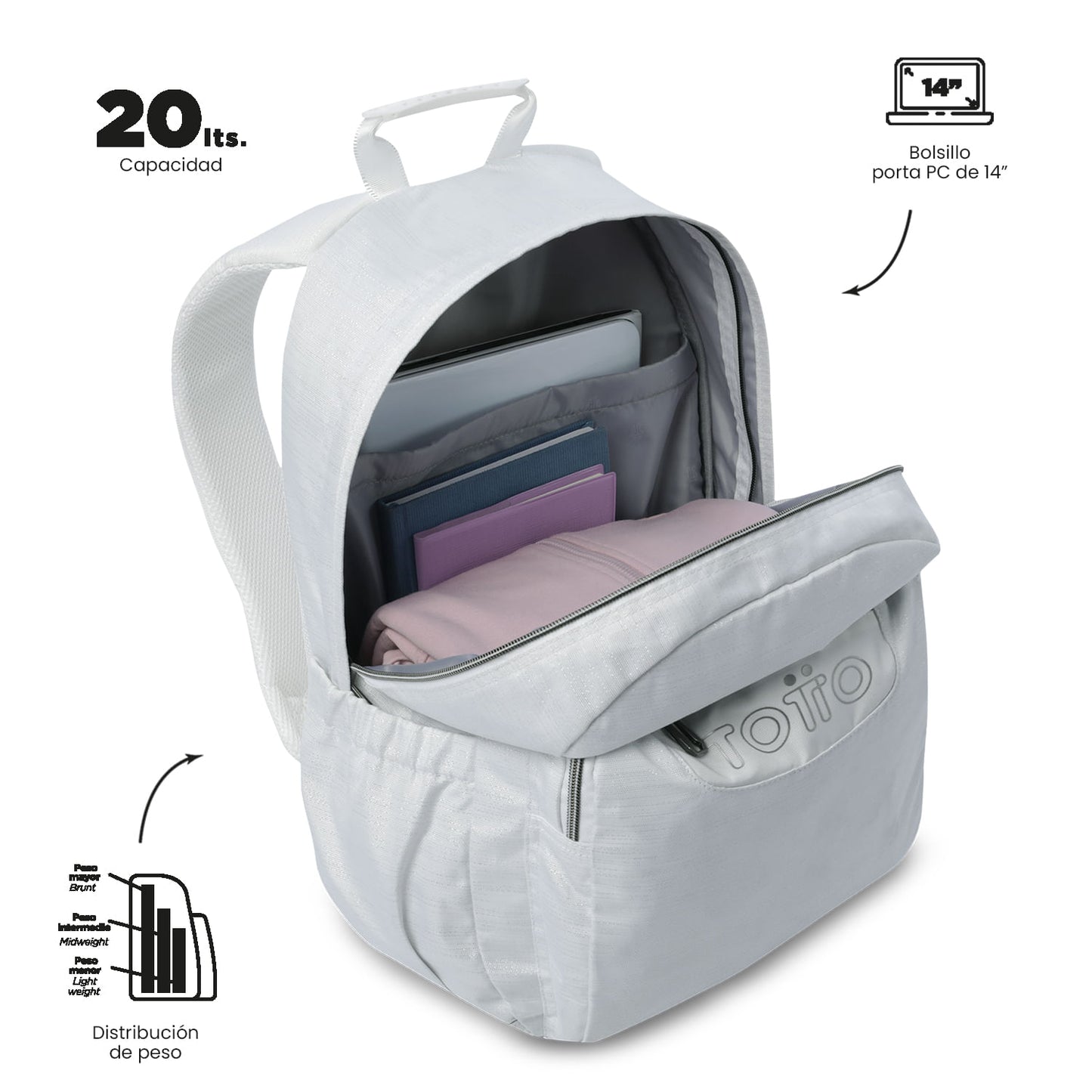 Morral Juvenil Porta PC 14" Acuarela Neo Blanco