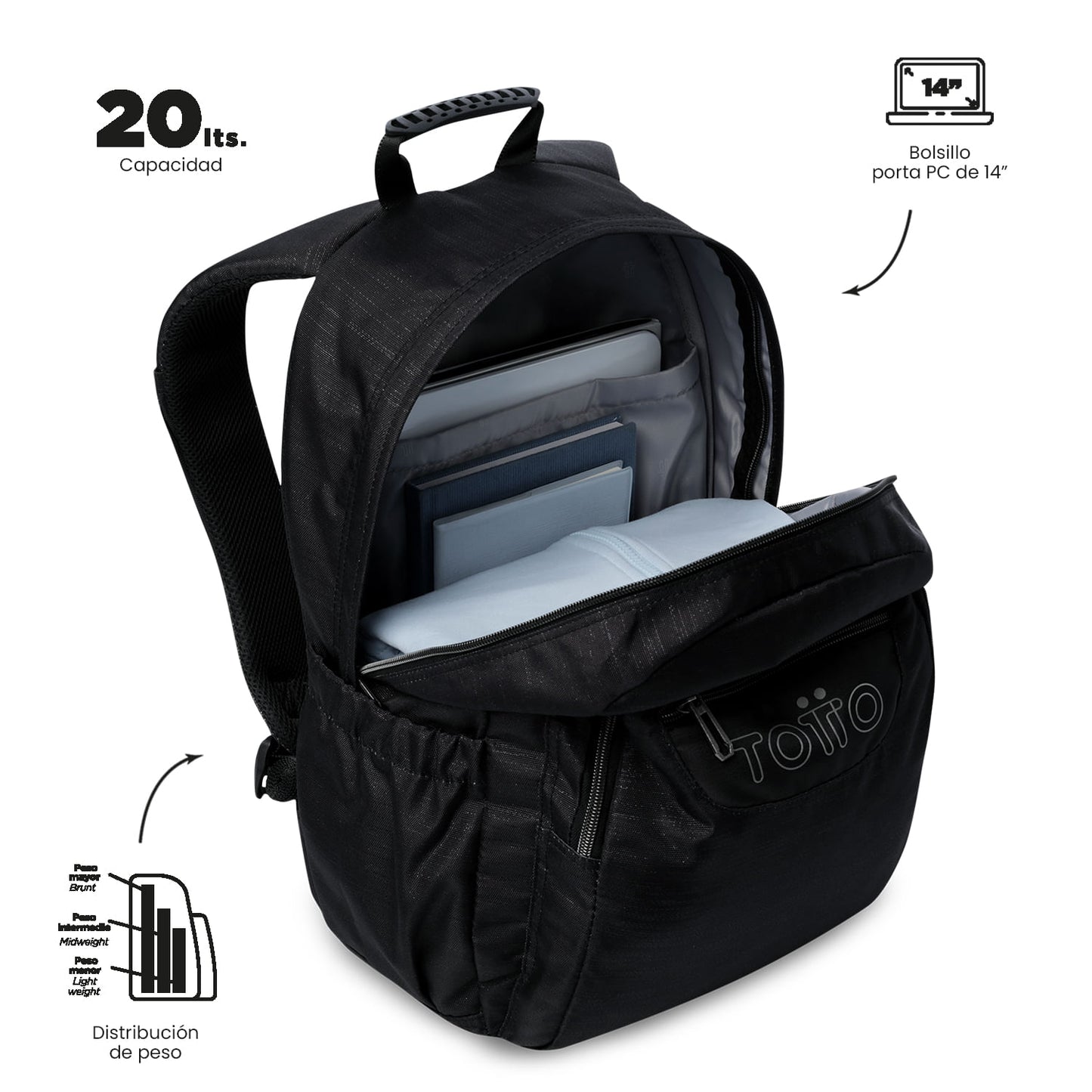 Morral Juvenil Porta PC 14" Acuarela Neo Negro