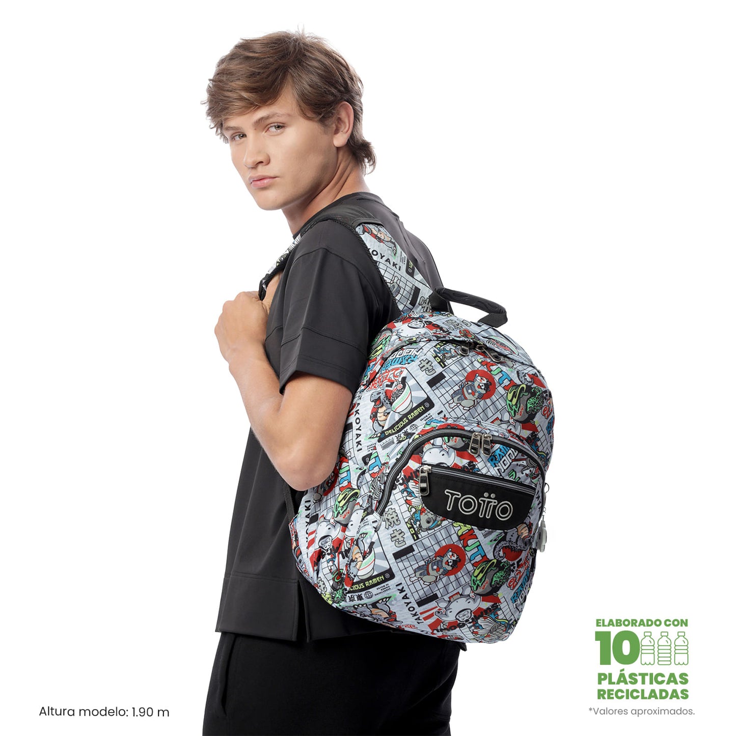Mochila juvenil com compartimento para laptop de 14" - Cinza aquarela