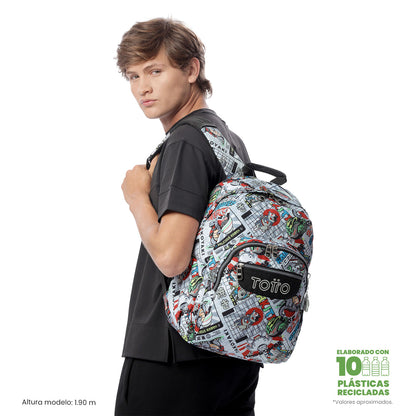 Mochila juvenil com compartimento para laptop de 14" - Cinza aquarela