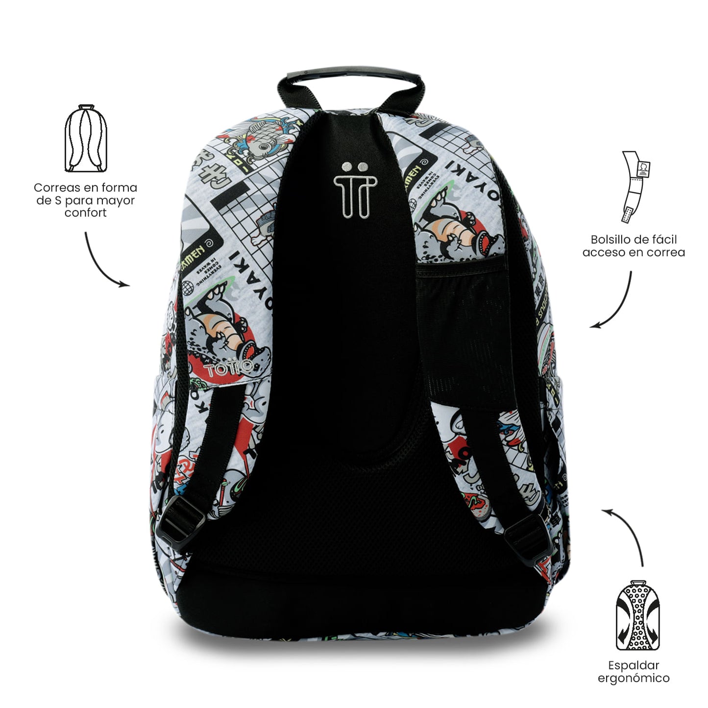 Mochila juvenil com compartimento para laptop de 14" - Cinza aquarela