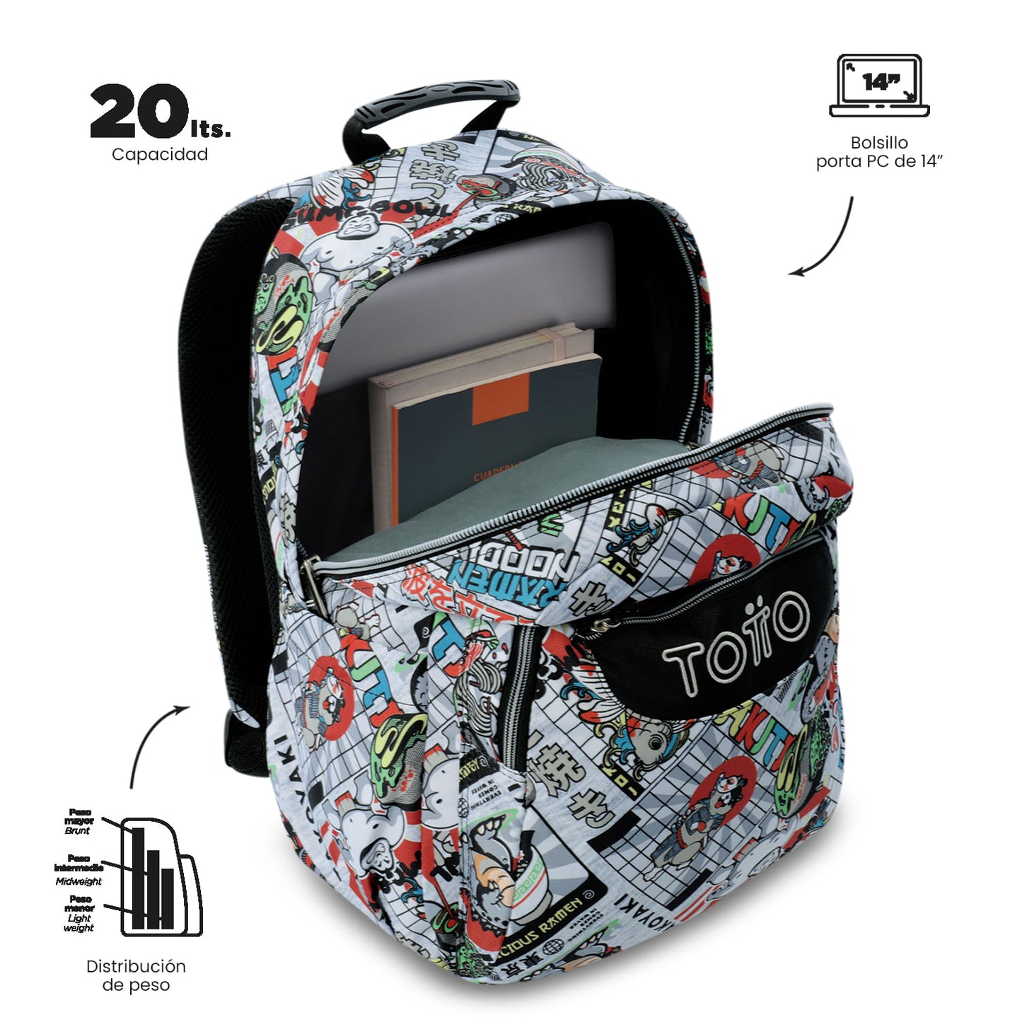 Mochila juvenil com compartimento para laptop de 14" - Cinza aquarela