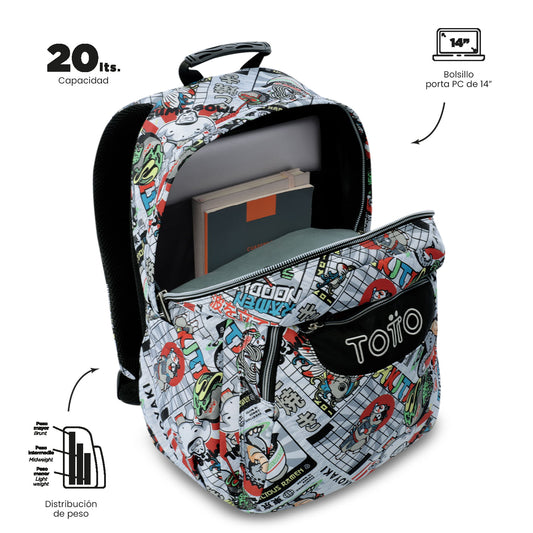 Mochila juvenil com compartimento para laptop de 14" - Cinza aquarela