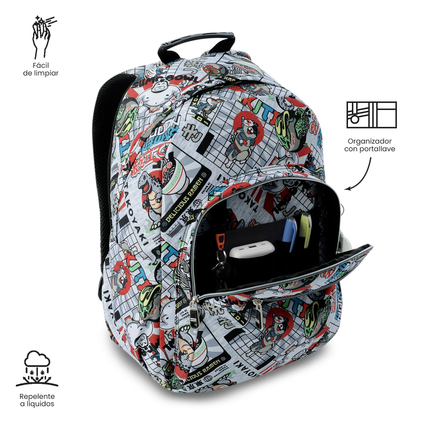 Mochila juvenil com compartimento para laptop de 14" - Cinza aquarela