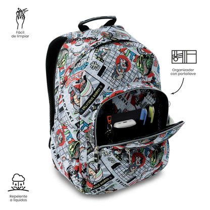Mochila juvenil com compartimento para laptop de 14" - Cinza aquarela