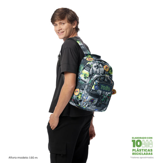Mochila juvenil com compartimento para laptop de 14", preta aquarela