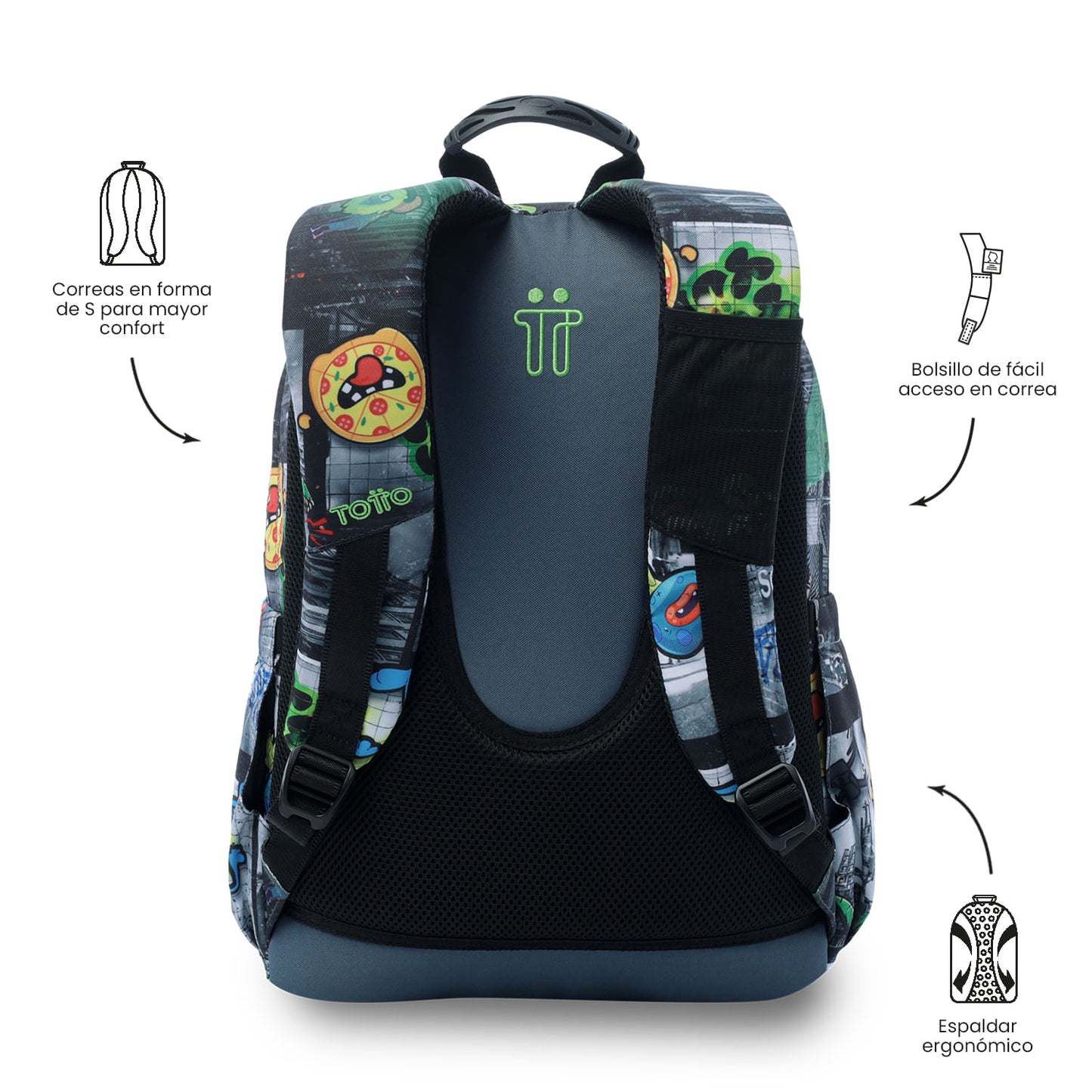 Mochila juvenil com compartimento para laptop de 14", preta aquarela