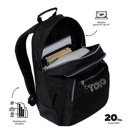 Mochila infantil para computador Rayol de 14 polegadas, preta.