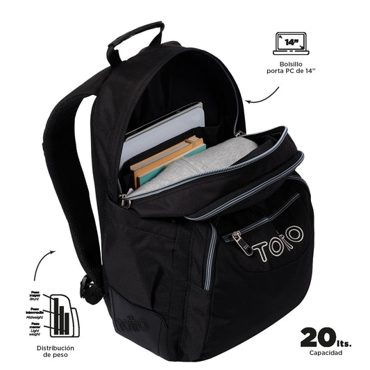Mochila infantil para computador Rayol de 14 polegadas, preta.