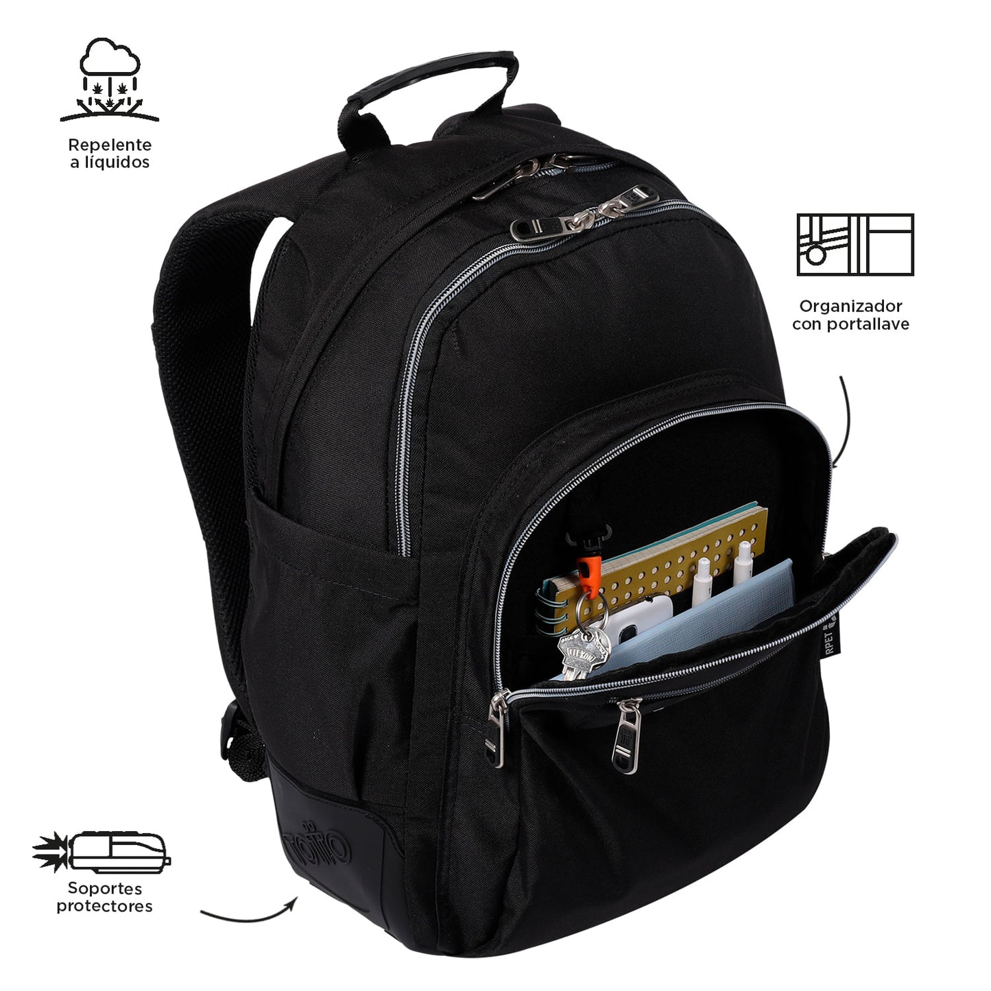 Mochila infantil para computador Rayol de 14 polegadas, preta.