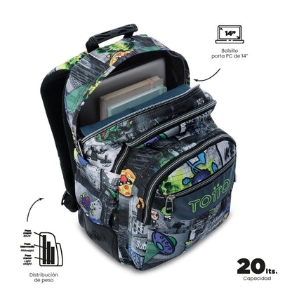 Mochila infantil para PC Rayol de 14 polegadas, preta.