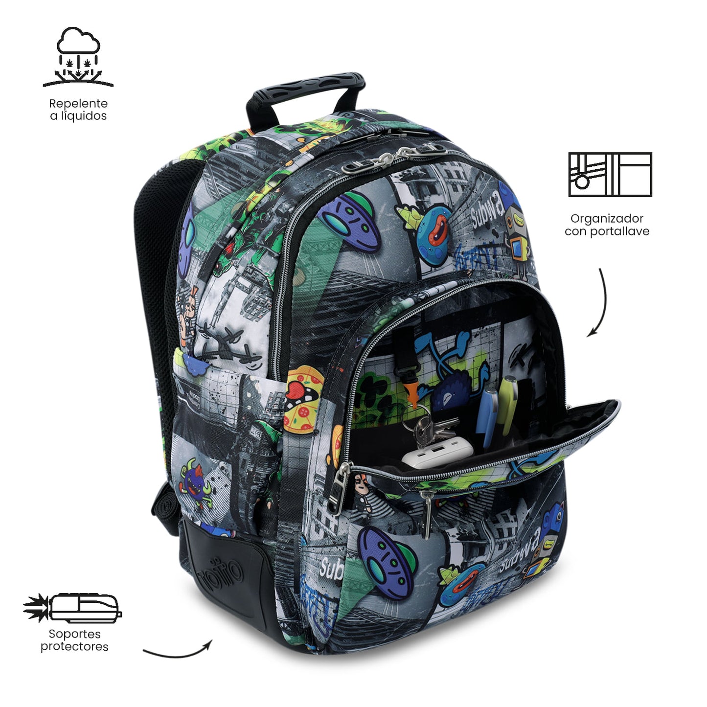 Mochila infantil para PC Rayol de 14 polegadas, preta.