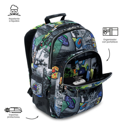 Mochila infantil para PC Rayol de 14 polegadas, preta.