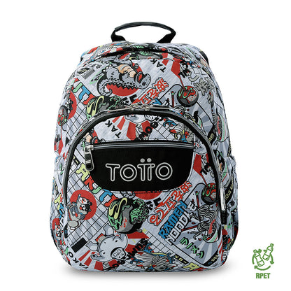 Mochila juvenil com compartimentos para laptop de 13" e elásticos, cinza.