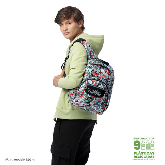 Mochila juvenil com compartimentos para laptop de 13" e elásticos, cinza.