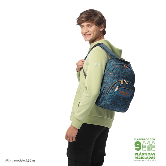 Mochila juvenil com compartimentos para laptop de 13" e elásticos - Azul