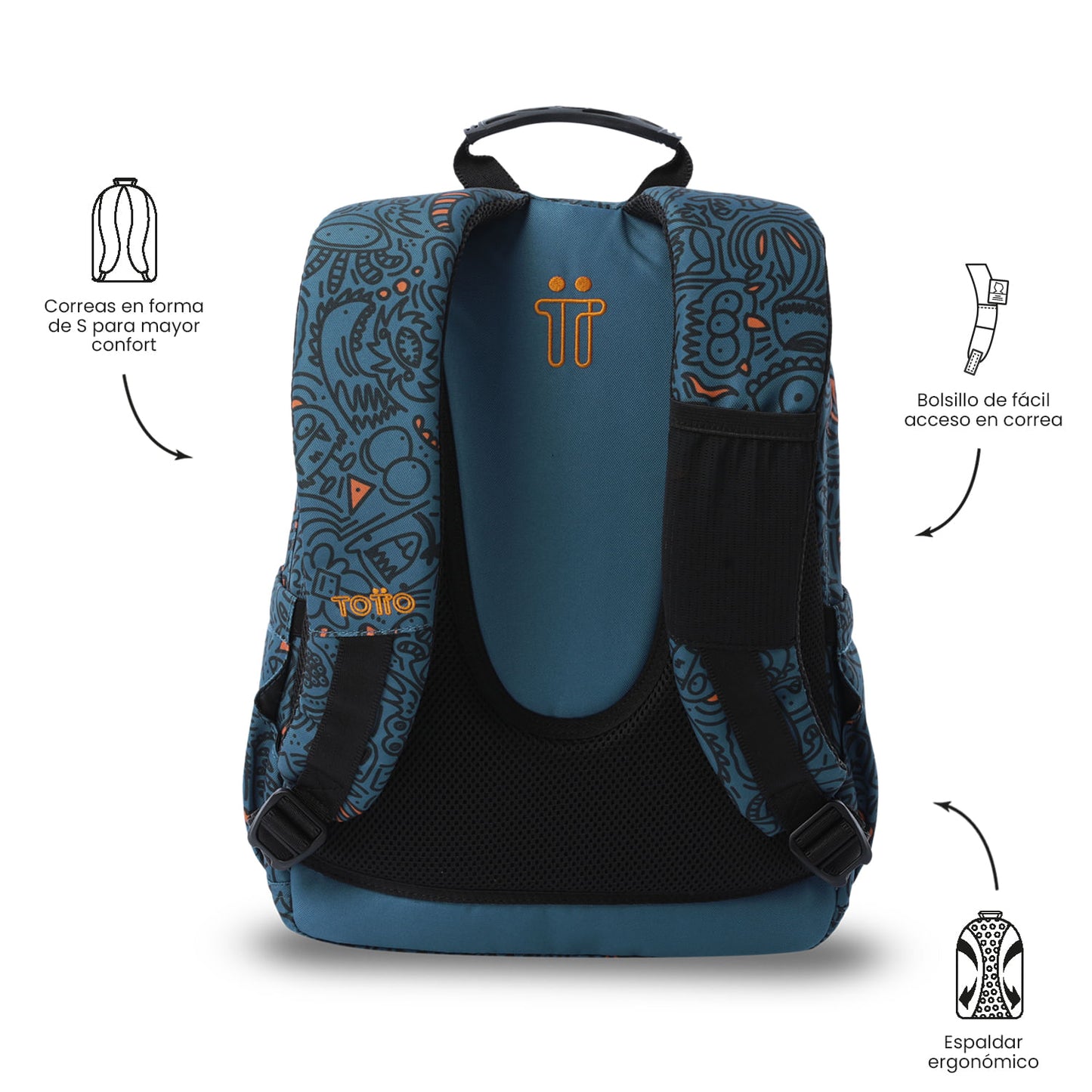 Mochila juvenil com compartimentos para laptop de 13" e elásticos - Azul
