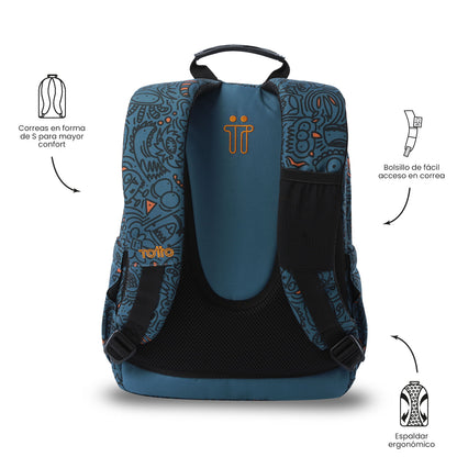 Mochila juvenil com compartimentos para laptop de 13" e elásticos - Azul