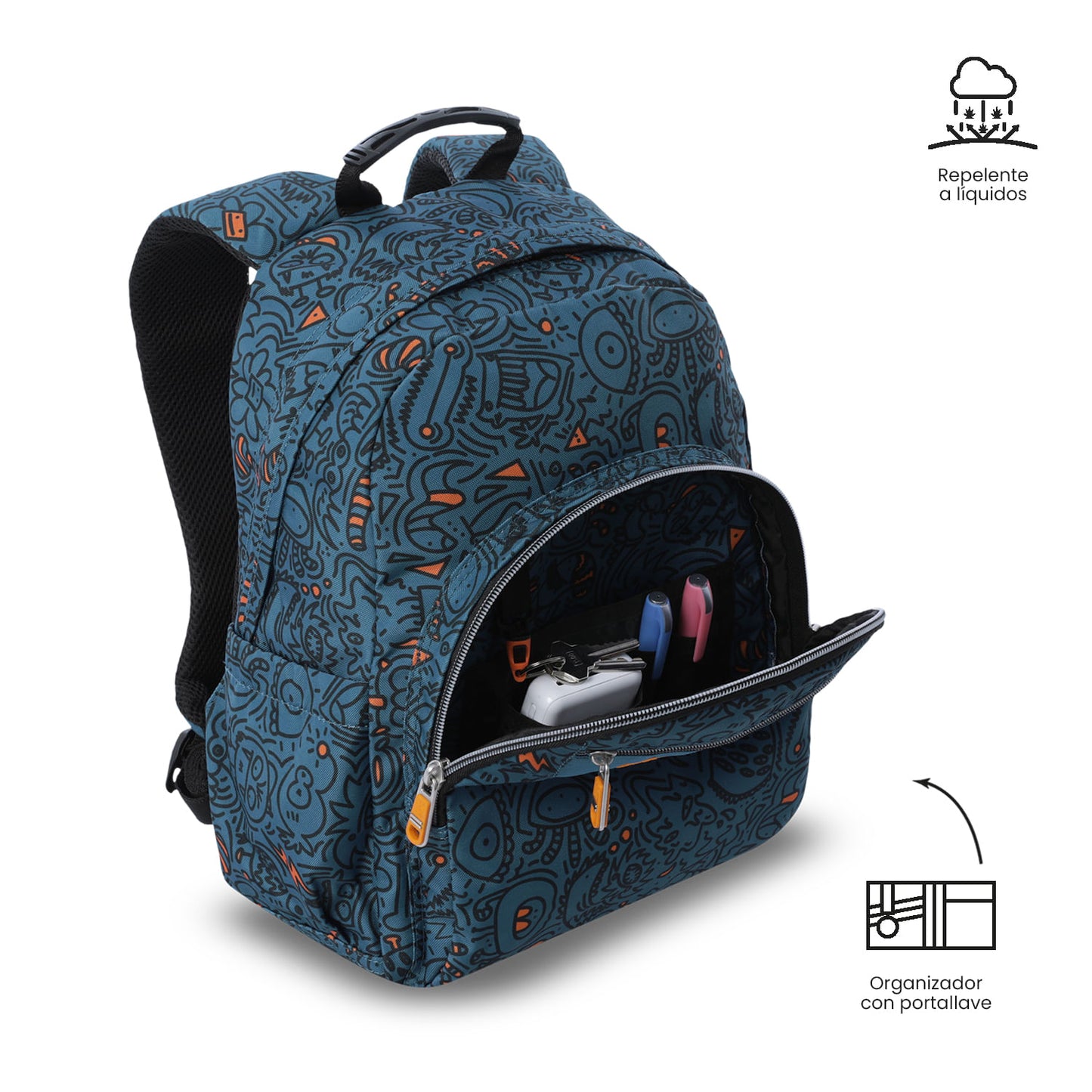 Mochila juvenil com compartimentos para laptop de 13" e elásticos - Azul