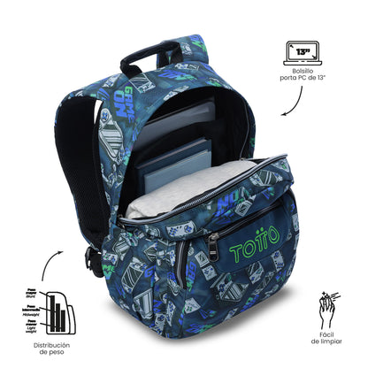 Morral Juvenil Porta PC 13" Gommas Azul