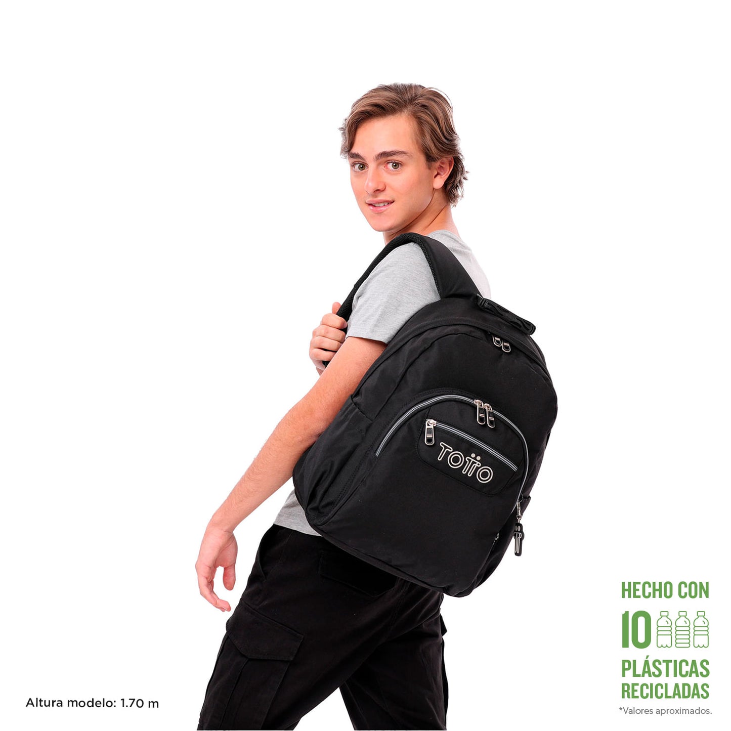Morral Juvenil Porta PC 14" Acuareles Negro