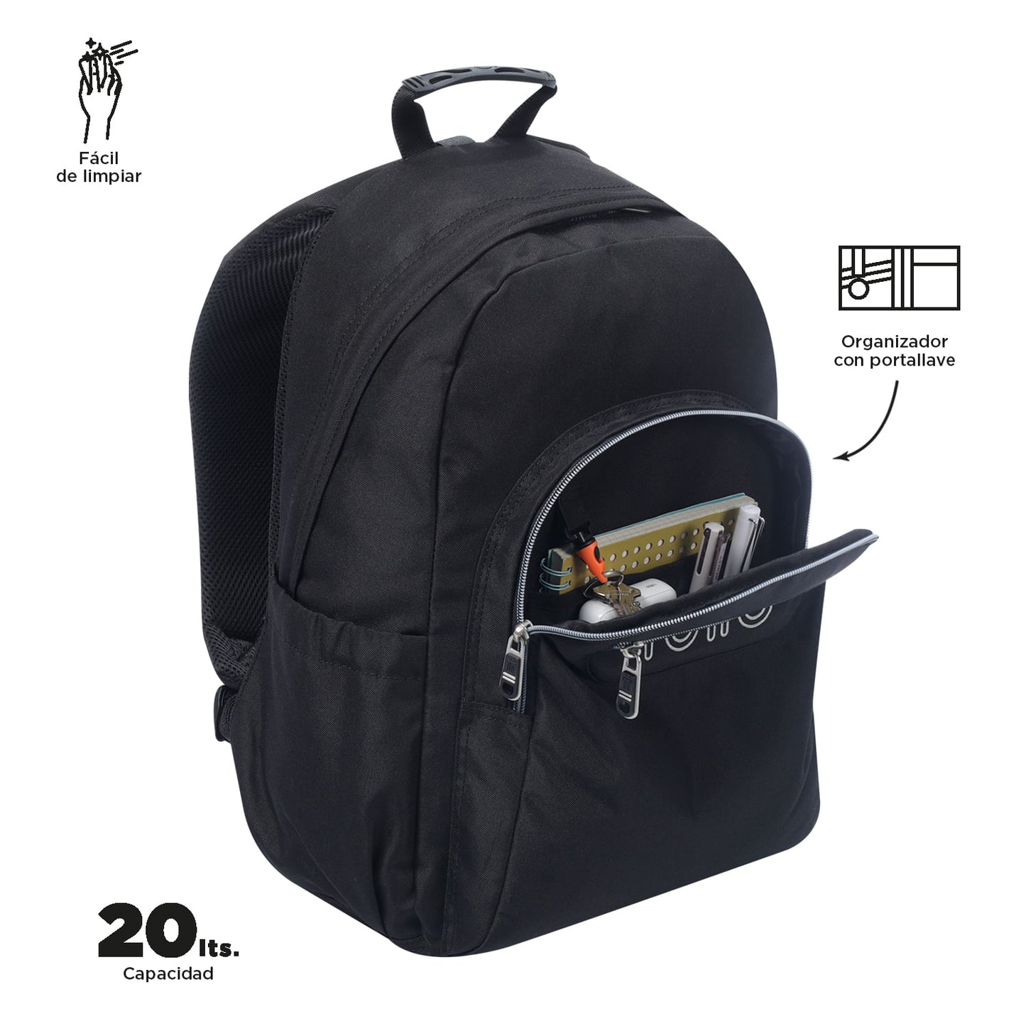 Morral Juvenil Porta PC 14" Acuareles Negro