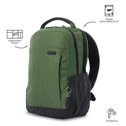 Mochila executiva para laptop de 14", Deleg 2.0, verde, masculina.