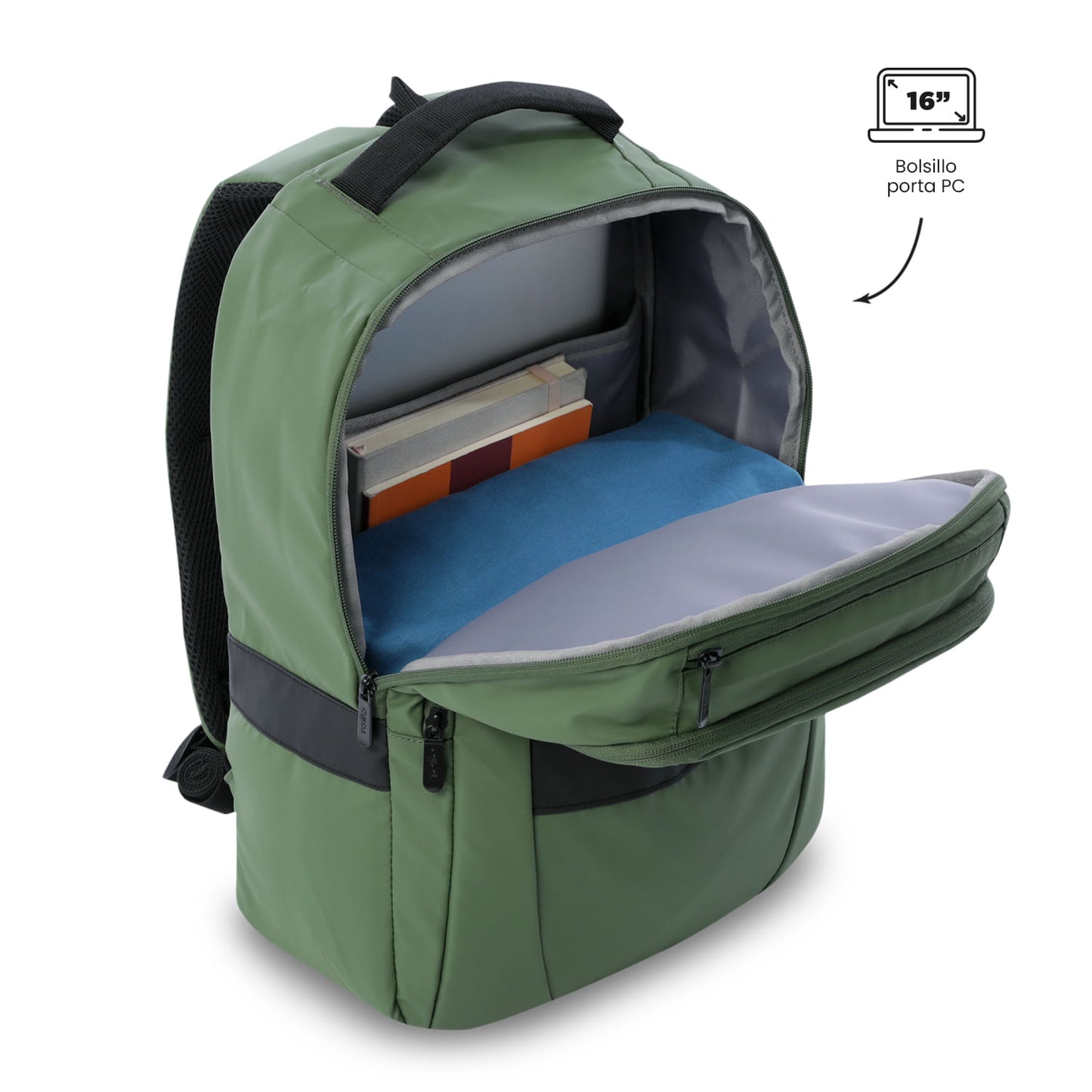 Mochila executiva Wivetto 2.0 para laptop de 16", verde, masculina.