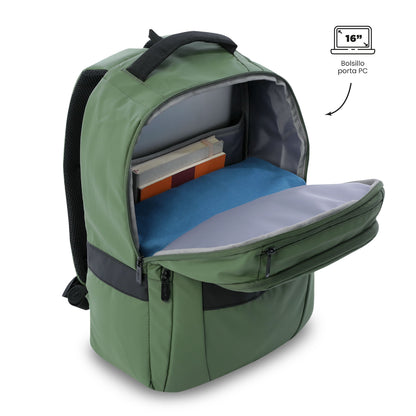 Mochila executiva Wivetto 2.0 para laptop de 16", verde, masculina.