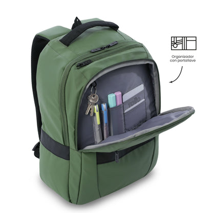 Mochila executiva Wivetto 2.0 para laptop de 16", verde, masculina.
