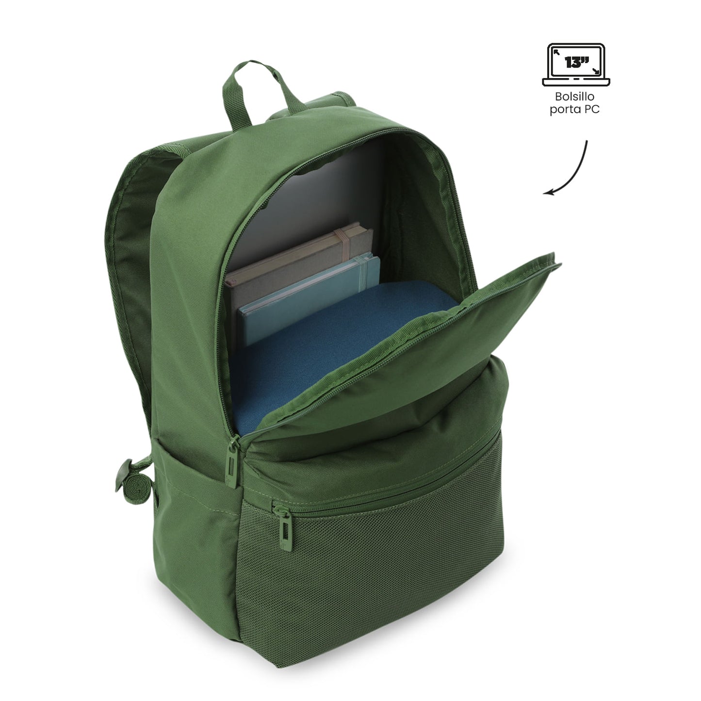 Mochila universitária masculina Dragonar 2.0 verde com estojo para PC de 13".