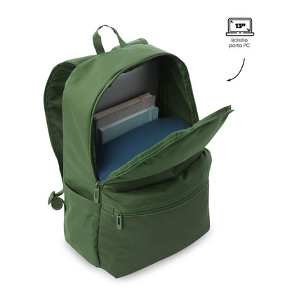 Mochila universitária masculina Dragonar 2.0 verde com estojo para PC de 13".