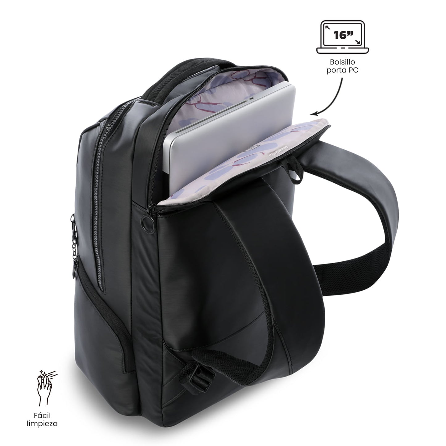 Mochila executiva feminina preta Laila para laptop de 16".
