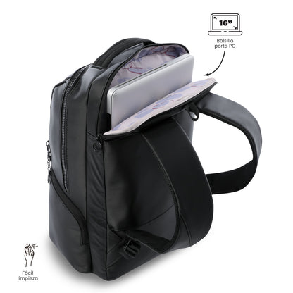 Mochila executiva feminina preta Laila para laptop de 16".