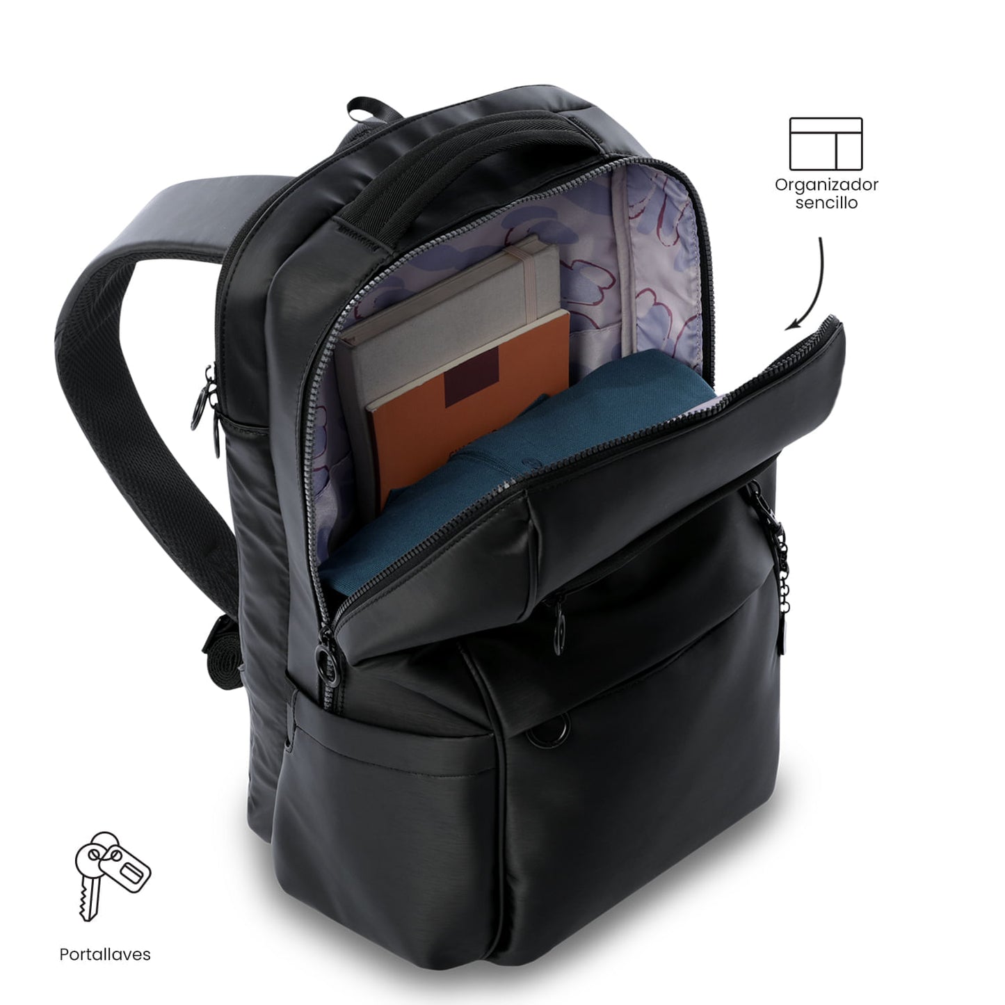 Mochila executiva feminina preta Laila para laptop de 16".