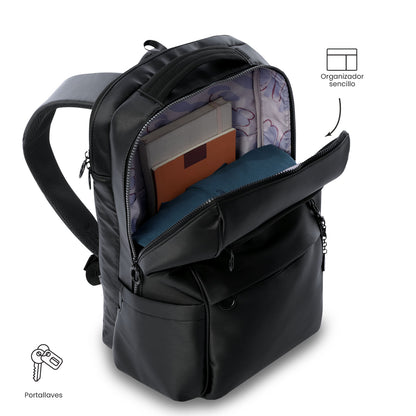 Mochila executiva feminina preta Laila para laptop de 16".
