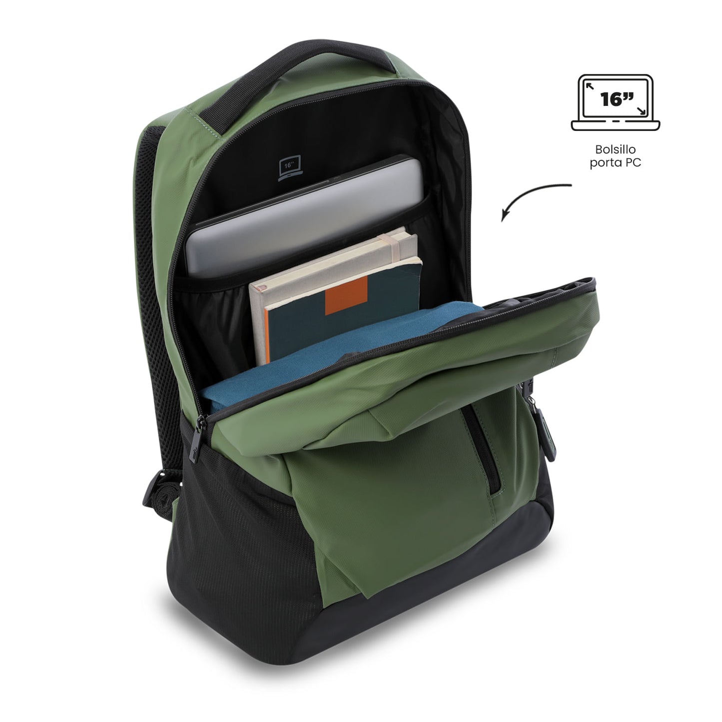 Mochila para laptop Detroit Green masculina de 16 polegadas
