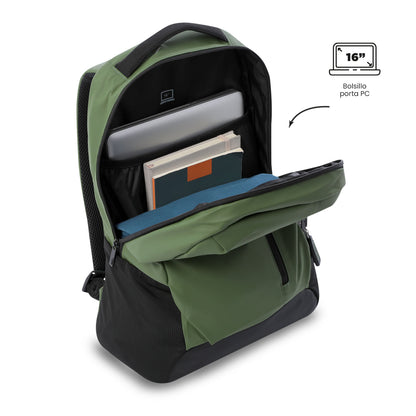 Mochila para laptop Detroit Green masculina de 16 polegadas