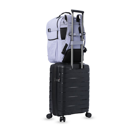 Mochila feminina roxa para laptop, estilo spa, ideal para estudantes universitárias, com capacidade para laptops de até 15,4".