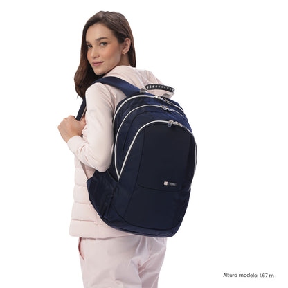 Mochila universitária feminina Krimmler Twill 2.0 azul com compartimento para laptop de 15,4".