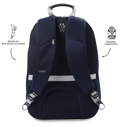 Mochila universitária feminina Krimmler Twill 2.0 azul com compartimento para laptop de 15,4".