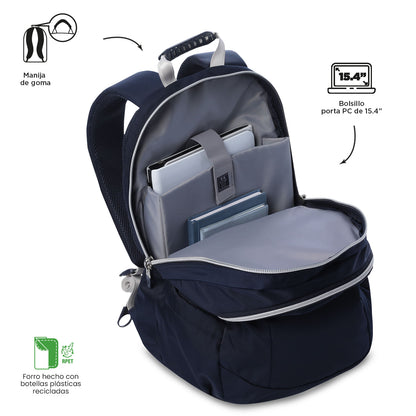 Mochila universitária feminina Krimmler Twill 2.0 azul com compartimento para laptop de 15,4".