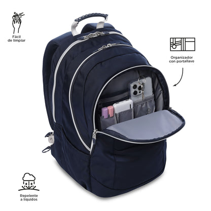Mochila universitária feminina Krimmler Twill 2.0 azul com compartimento para laptop de 15,4".