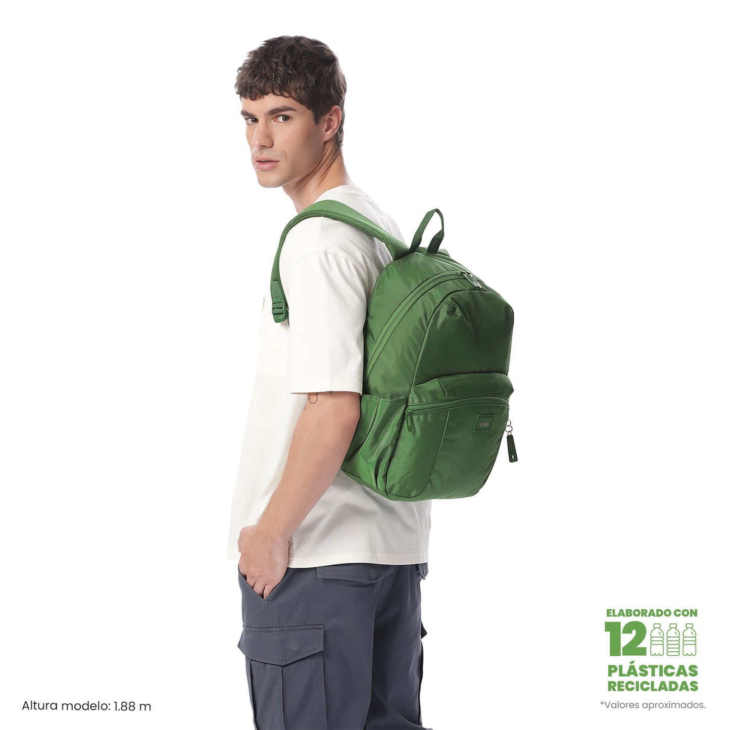 Mochila universitária masculina Trik Green com compartimento para laptop de 14".