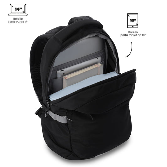 Mochila universitária unissex preta do Mississippi com compartimento para laptop de 14".