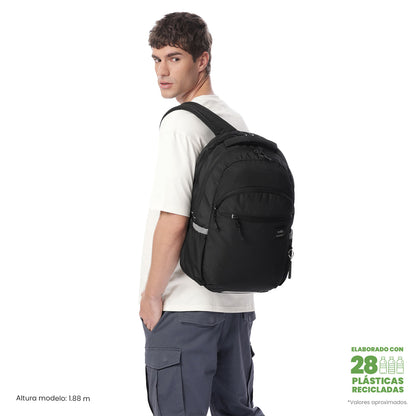 Mochila universitária unissex preta da Indo University com compartimento para laptop de 15,4".
