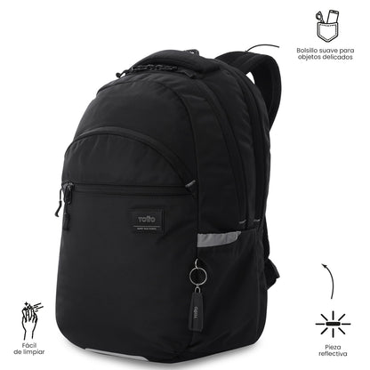 Mochila universitária unissex preta da Indo University com compartimento para laptop de 15,4".