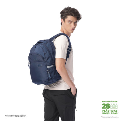 Mochila universitária unissex azul-marinho com compartimento para laptop de 15,4".