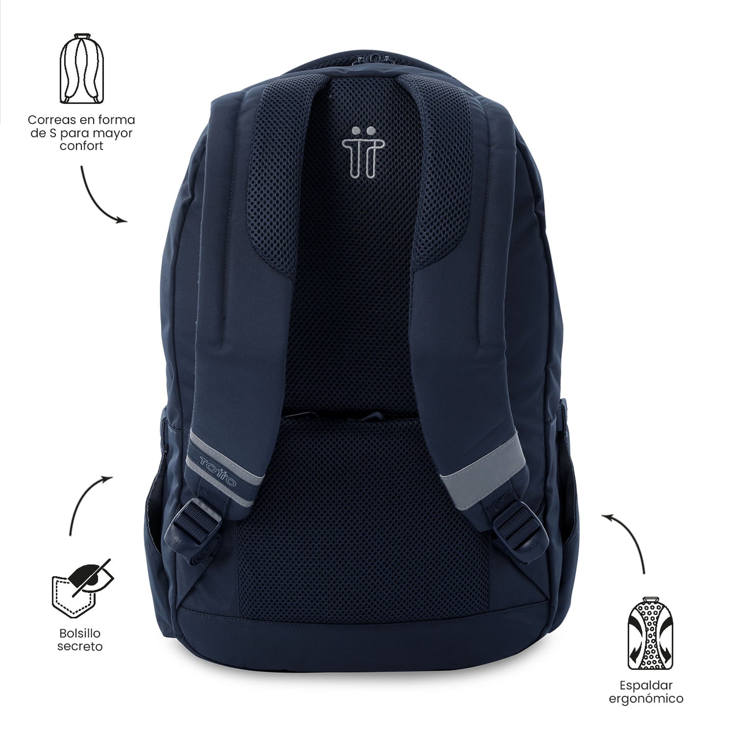 Mochila universitária unissex azul-marinho com compartimento para laptop de 15,4".
