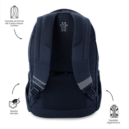 Mochila universitária unissex azul-marinho com compartimento para laptop de 15,4".